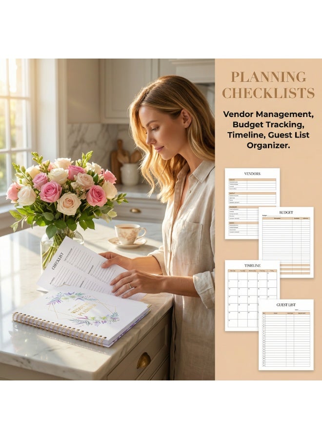 مخطط زفاف مثالي وكتاب هدية خطوبة - تقويم عد تنازلي للعروس | A4، 120 صفحة | خطوبة/زفاف/عيد ميلاد - Image 5